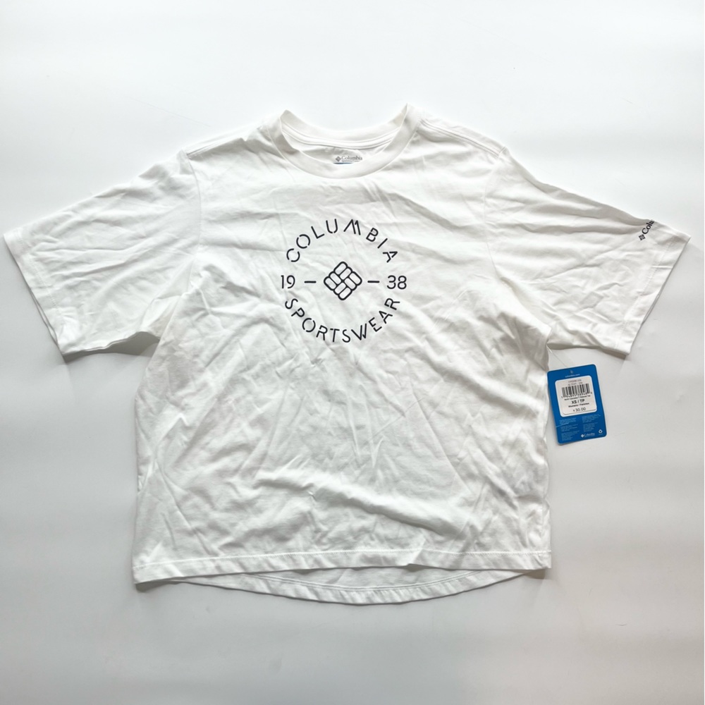 Columbia T-Shirt Womens XS White 100% Cotton North Cascades Relaxed Tee NWT